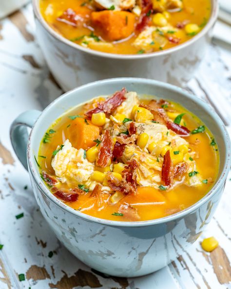 Chicken Sweet Potato Chowder, Sweet Potato And Chicken Soup, Sweet Potato Corn Chowder, Sweet Potato Chicken Soup, Crockpot Chowder, Chicken And Sweet Potato Soup, Cozy Soups, Chicken Chowder, Potato Corn Chowder