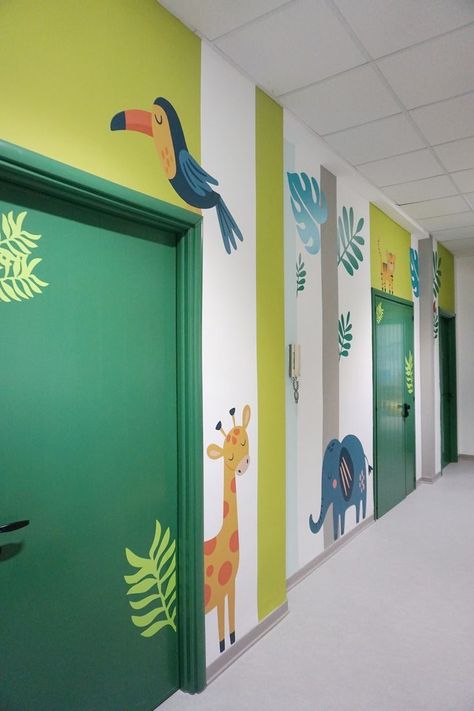 Paint Kids Room, Kids Room Colors, Classroom Walls Paint, School Wall Art Ideas, School Wall Decoration, Kindergarten Interior, Kids Bedroom Ideas, Preschool Designs, Preschool Decor