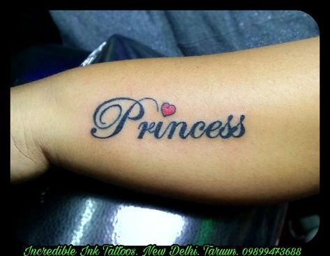 Princess Tattoo Writing Ideas, Princesa Tattoo Word, Word Princess Tattoo, Princess Tatoos Ideas, Princess Script Tattoo, Princess Tattoo Ideas Words, Princess Word Tattoo, Princess Tattoo Writing, Tattoo Ideas Princess