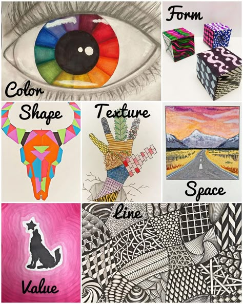 7 Elements Of Art, Grade 1 Art, The Elements Of Art, Mathematics Art, Art Handouts, 8th Grade Art, Middle School Art Projects, Art Elements, Art Basics