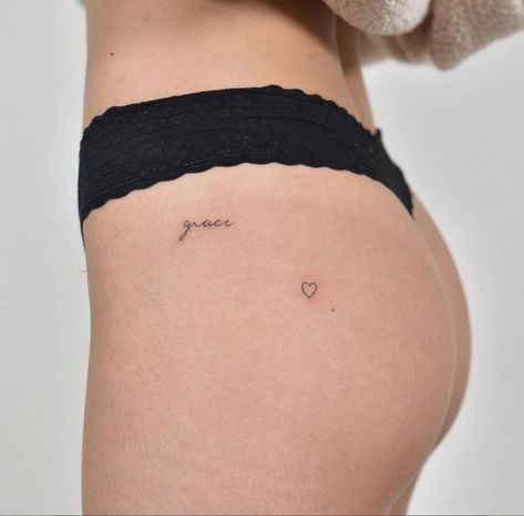 Knicker Line Tattoo, Heart On Buttcheek Tattoo, Heart Tattoo Buttcheek, Heart Tattoo On Bum Cheek, Tattoo Samples, Tiny Heart Tattoos, Hand And Finger Tattoos, Hip Tattoos Women, Facial Tattoos