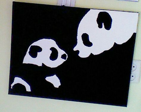 Panda acryl on canvas painting Monochromatic Painting Black And White, Panda Painting On Canvas, Panda Painting Easy Canvas, Black And White Painting Simple Canvas, Panda Painting Easy, Panda Painting Acrylic, Black Background Painting Simple, Panda Canvas Painting, Cute Panda Painting