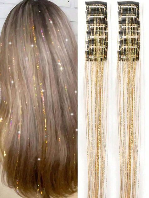 12pcs Clip In Medium Straight Synthetic Hair Extension,Fashion Party Gift For Women Hair Tinsel Pack Of 12 Pcs,Clip In Hair Tinsel 20 Inch Colorful Glitter Tinsel Hair Extensions ,Festival Gift Tinsel Fairy Hair Extension Party Dazzle Hair Accessories Multicolor    Chemical Fiber     Event & Party Supplies, size features are:Bust: ,Length: ,Sleeve Length: