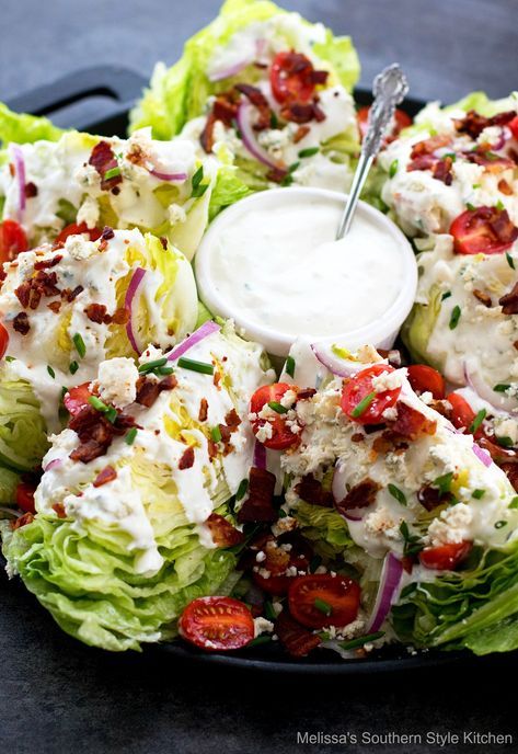 Fast Bbq Side Dishes, Few Ingredient Salads, Most Popular Salads, Summer Luncheon Menu Ideas, Ladies Luncheon Ideas, Luncheon Menu Ideas, Classic Wedge Salad, Girls Luncheon, Wedge Salad Recipes