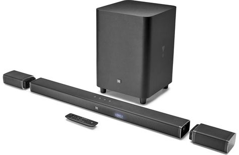 JBL Bar 5.1 Powered home theater sound bar with wireless subwoofer and true wireless surround speakers at Crutchfield Home Theater Wiring, Yamaha Audio, Home Theater Speaker System, Wireless Surround Sound, Home Theater Surround Sound, Sound Bars, Surround Speakers, Best Home Theater, Powered Subwoofer