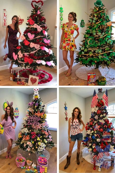 All Season Christmas Tree, Tree For Every Holiday, All Year Around Christmas Tree, Back To School Christmas Tree Ideas, Christmas Tree All Year Round Holidays, Summer Theme Christmas Tree, Year Round Holiday Tree, May Christmas Tree Ideas, Monthly Christmas Tree Ideas