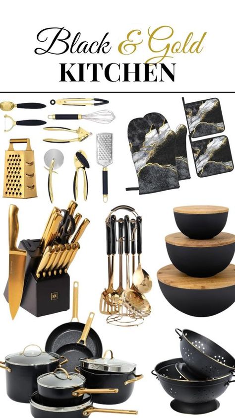 Step into your black and gold kitchen sanctuary! ⚫✨ Elevate your culinary space with exquisite essentials. Let every detail exude opulence and sophistication! 🍽️✨ @moon_store Black And Gold Kitchen Accessories, Black And Gold Kitchen Decor, Black Gold Kitchen, Elegant Coasters, Gold Kitchen Utensils, Black And Gold Kitchen, Poo Bear, Gold Utensils, Kitchen Decor Trends