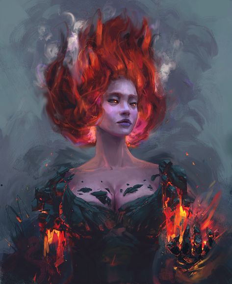 ArtStation - Fire Genasi Fire Genasi, Dnd Art, Witch Art, Arte Fantasy, Dnd Characters, The Villain, Character Portraits, Dark Fantasy Art, Fantasy Character Design