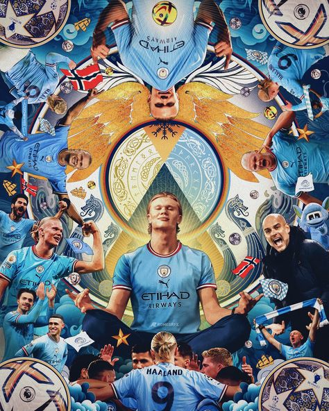 “Haaland Madness🤯🧘🏼‍♂️⚽️🇳🇴 @ErlingHaaland 🖼️Inspired by the #EverythingEverywhereAllAtOnce movie poster #ErlingHaaland #ManchesterCity #UCL #PremierLeague” Man City Poster, World Cup 2022 Poster, Manchester City Poster, Premier League Poster, Football Final Poster Design, Canvas Wall Art Living Room, Graphic Design Styles, Sports Design Inspiration, Football Poster