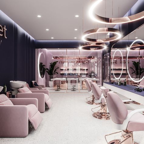 Hair And Nail Salon Ideas Interior Design, Big Beauty Salon, Beauty Saloon Interiors Ideas, Classy Beauty Salon, Beauty Salon Decor Ideas Luxury, Salon Architecture Design, Luxury Beauty Salon Design Interior, Salon Sweet Ideas, Salon Shop Ideas