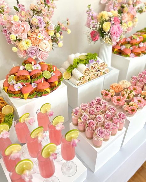 Pink baby shower spread 🌸✨ • • • #pink #whimsical #spread #bridalshower #bridgerton #babyshower #catering #foodart | Instagram Bridal Shower Inspo, Party Spread, 2023 Pink, Party Food Buffet, Tea Party Theme, Food Collection, Wedding Buffet, Bloom Baby, Bridal Shower Food