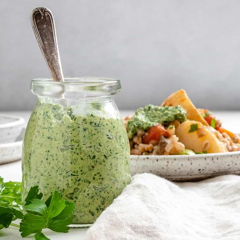 Have you tried using parsley and arugula for pesto? The color much brighter than basil and I love it with veggies and rice. | Plant-Based on a Budget Pesto Parsley Recipe, Basil Arugula Pesto, Cilantro Sauce Recipe, Coriander Sauce, Creamy Cilantro Sauce, Vegan Basil Pesto, Basil Cashew Pesto Recipe, Parsley Pesto Vegan, Recipe For Baby