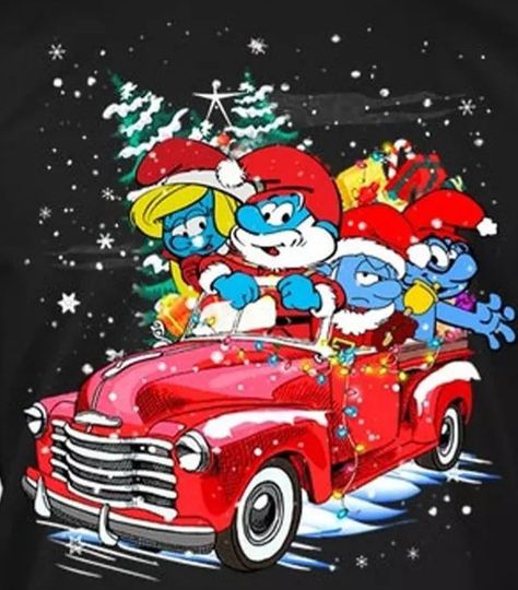 Christmas Smurfs, Smurfs Christmas, Childhood Christmas, Papa Smurf, Childhood Characters, Merry Christmas Images, Christmas Cartoons, Vintage Poster Art, Santa Baby