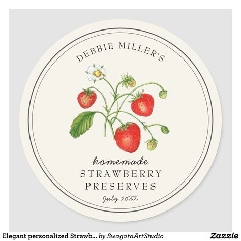 Strawberry Jam Label, Jar Sticker Design, Vintage Jam Jar, Preserves Labels, Strawberry Stickers, Jam Labels, Label Produk, Watercolor Strawberry, Jam Packaging