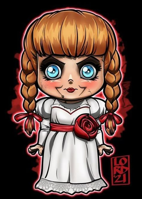 Annabelle Doll Drawing, Annabelle Drawing, Cartoon Horror Characters, Annabelle Horror, Lord Mesa Art, Dibujos Halloween, Horror Cartoon, Scary Drawings, Scary Movie Characters