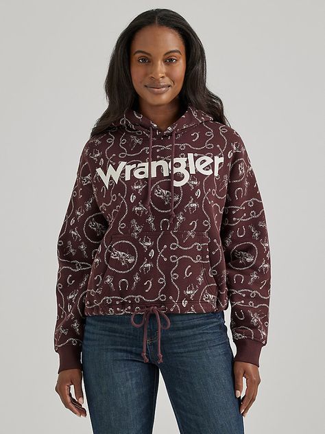 Women's Wrangler Allover Western Cinched Hoodie | Women's TOPS | Wrangler® Buckaroo Boots, Dress Code Casual, Cowboy Boots Square Toe, Colorful Sweatshirt, Ostrich Boots, Work Coat, Work Jeans, Mens Cowboy Boots, Work Jackets