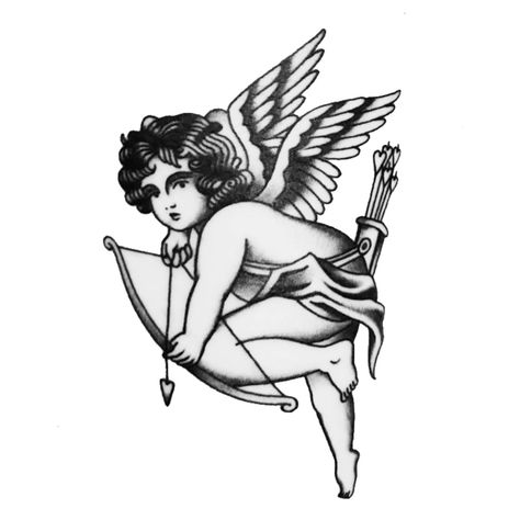 Old School Flash Tattoo, Cherub Tattoo Designs, Angel Devil Tattoo, Amor Tattoo, Dark Skin Tattoo, Traditional Black Tattoo, Cupid Tattoo, Traditional Tattoo Old School, Traditional Tattoo Inspiration