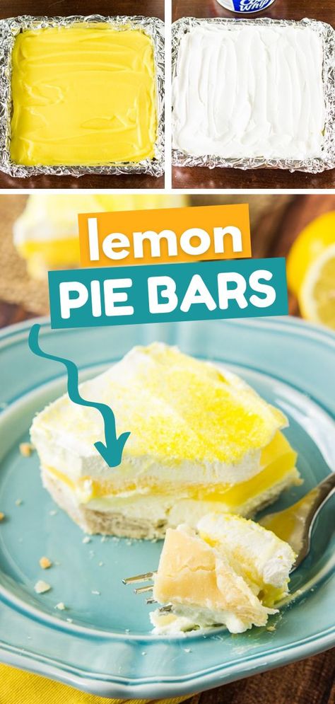 Fruit Desserts Healthy, Summer Grilling Ideas, Lemon Pie Bars, Pie Crust Dessert, Pudding And Cool Whip, Lemon Bar Recipe, Desserts Lemon, Pillsbury Pie Crust, Store Bought Pie Crust