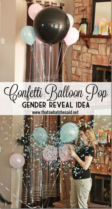 Del really likes the Confetti Balloon Pop Gender Reveal Idea. I am not sure yet but it's a cool idea :) Gender Reveal Balloon Pop, Creative Gender Reveals, Gender Announcements, Baby Reveal Party, Gender Reveal Balloons, Gender Party, Balloon Pop, Baby Gender Reveal Party, Shower Bebe