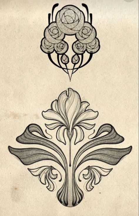 Fem Neck Tattoos, Art Nouveau Doodles, Art Neavou Tattoo, Art Nevou Tattoo, Art Nouveau Filigree, Art Noveau Flores, Art Nuevo Tattoo, Art Nouveau Tattoos, Art Neauveau Tattoos