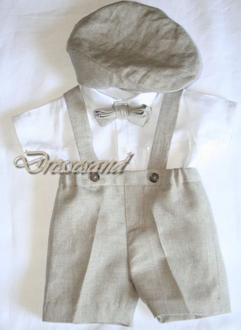 Baby Baptismal Linen Outfit by DressesAnd on Etsy Baby Boy Suspenders, Linen Outfit, Suspenders For Boys, Baby Boy Clothing Sets, Baby Christening, Wool Vest, Clothing Sets, Khaki Color, Baby Star