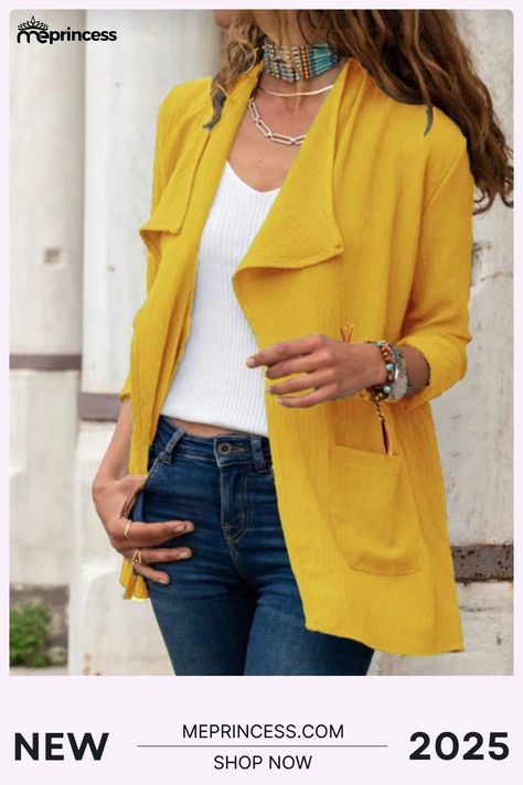 Women's Cardigans Solid Lapel Long Sleeve Casual Cardigan