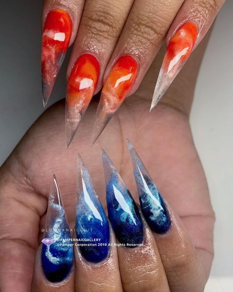 Ice Nails, Ice Nail, Stiletto Nail Art, Fancy Nails Designs, Stiletto Nails Designs, Nail Candy, Nail Services, Blue Flames, Acrylic Nail Art