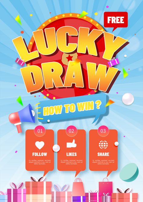 Lucky Draw Poster, Bjorn Vikings, Draw Poster, Big Draw, Recycle Symbol, Kindergarten Design, Promotion Poster, Red Gift Box, Celebration Background