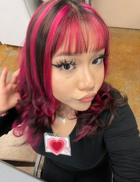 Highlight Hair Ideas, Pink Hair Highlights, Skunk Hair, Highlight Hair, Highlight Ideas, Pink Hair Dye, Hair Color Underneath, Hair Inspiration Long, Hair Color Streaks