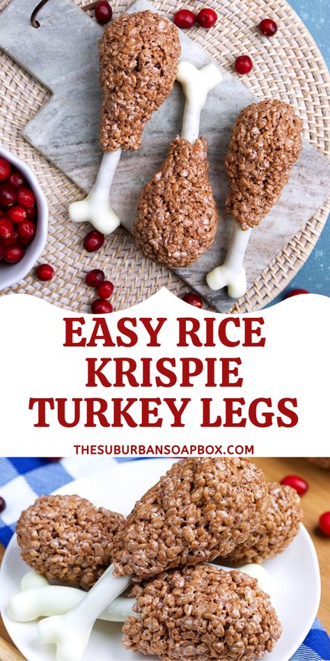 This fun dessert is absolutely Turkey-rific! Easy Rice Krispie Turkey Legs are super easy to make with simple ingredients like pretzels, white chocolate and marshmallows. Finished off with cocoa Krispies cereal, this is such a great treat for the kids to help out with during the holidays. Rice Krispie Turkey, Turkey Rice Krispie Treats, Recipe Menu, Cocoa Krispies, Turkey Treats, Thanksgiving Snacks, Turkey Leg, Fun Dessert, Easy Rice