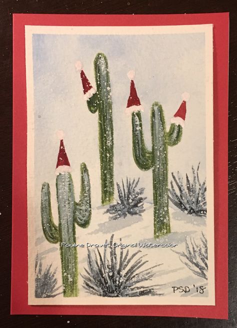 Desert Christmas Card, Cactus Christmas Cards Handmade, Cactus Christmas Card, Christmas Cactus Painting, Christmas In The Desert, Desert Christmas, Southwest Christmas, Watercolor Christmas Card, Cactus Watercolor