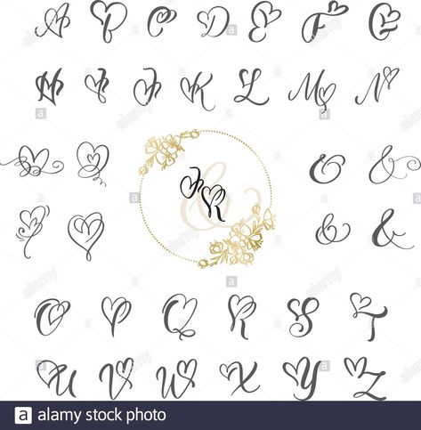 Download this stock vector: Handwritten heart calligraphy monogram alphabet. Valentine Cursive font with flourishes heart font. Cute Isolated letters. For postcard or poster - 2AEFYPC from Alamy's library of millions of high resolution stock photos, illustrations and vectors. Heart Calligraphy, Calligraphy Monogram, Wörter Tattoos, Font Cute, Tattoo Fonts Cursive, Lettering Styles Alphabet, Tattoo Lettering Styles, Herz Tattoo, Heart Font