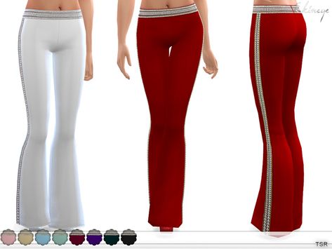 The Sims Resource - Embellished Flared Trousers Sims 4 Cc Flare Leggings, Sims Blueprints, Sims Tops, Low Rise Sweatpants, Sims 4 Cheats, Sims 4 Black Hair, Low Waist Pants, Sims 4 Cc Shoes, Low Waisted Jeans