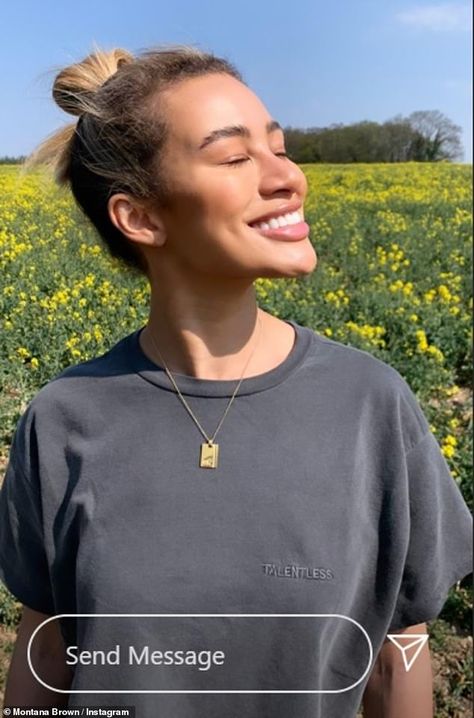 Fun in the sun: The reality star shared a snap of herself on her Instagram Stories enjoying the sunshine as she frolicked in a field near her home Montana Brown, Enjoy The Sunshine, Figure Poses, Fun In The Sun, Love Island, The Sunshine, Montana, Instagram Story, The Sun