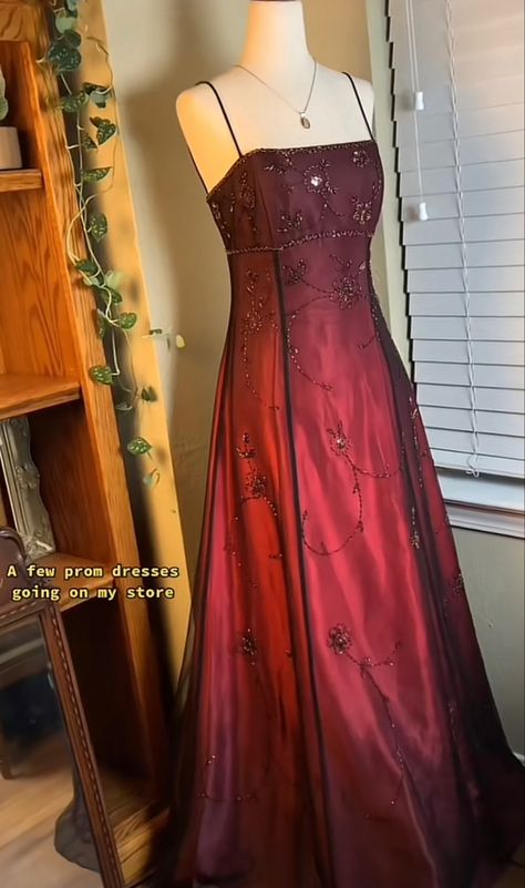 Formal 90s Dress, Grunge Ball Dress, Prom Dresses Thrifted, 90s Burgundy Prom Dress, Prom Dress Inspiration Aesthetic, Dark Red Vintage Prom Dress, 90s Slip Dress Prom, Vintage Grunge Prom Dress, 90s Maroon Dress