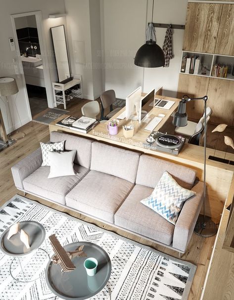 Small Apartment Office, Office Living Room Combo, Living Room Office Combo, Furniture Design Architecture, Living Room Workspace, Small Apartment Design, Desk In Living Room, Small Apartment Living Room, Classroom Furniture