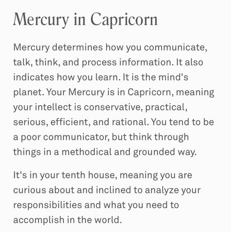 Mercury In Capricorn, Capricorn Mercury, Venus Pisces, Pisces Aquarius, Mercury Sign, Capricorn Girl, Pisces And Aquarius, Astrology Planets, Zodiac Sign Facts