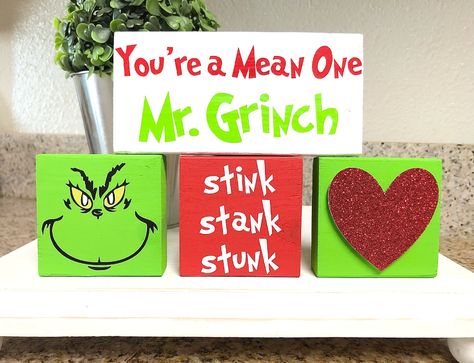 Grinch Christmas Decor Whoville Decor tiered Tray Decor | Etsy Whoville Decor, Grinchmas Decorations Diy, Wood Signs Christmas, Grinch Christmas Decor, Diy Christmas Crafts To Sell, Christmas Bazaar Crafts, Grinch Crafts, Christmas Decor Farmhouse, Grinch Decorations