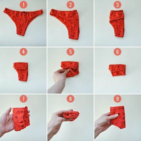 How To Fold A Panty, Compact Folding Clothes, How To Fold Panties, Folding Socks, Konmari Folding, Marie Kondo Organizing, Clothes Drawer Organization, Clothes Drawer, Closet Hacks