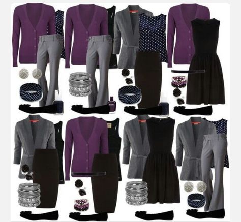 Office outfits purple, gray and black mix and match Mode Over 50, Teaching Outfits, Travel Clothes, Work Chic, Colour Combos, Women Business, Business Work, Work Style, Professional Attire