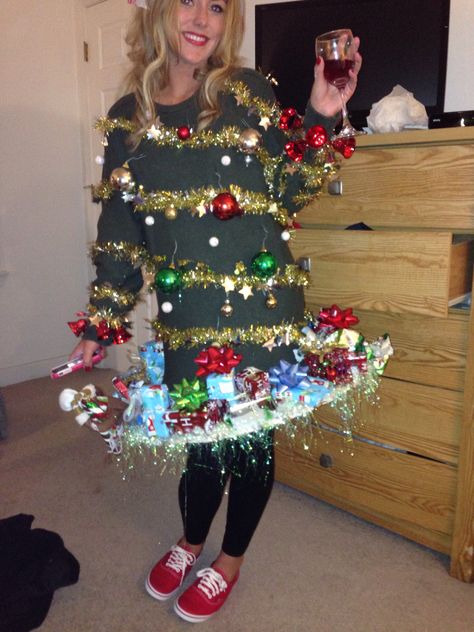 Christmas sweater Christmas Costumes Diy, Ugly Christmas Sweater Diy Funny, Ugly Christmas Sweater Outfit, Christmas Costumes Women, Ugly Christmas Tree, Christmas Tree Costume, Christmas Tree Ugly Sweater, Diy Christmas Sweater, Ugly Christmas Sweater Contest