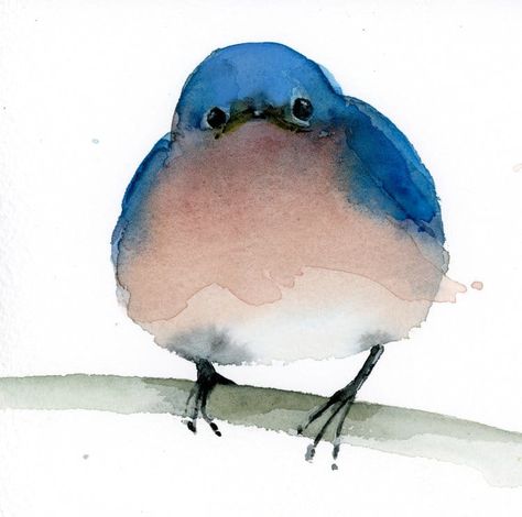 Holly Wach Art ~ Fledgling Eastern Bluebird ~ 5x5" Greeting Card Bird Watercolour Painting, Tile Painting, Greeting Card Image, Whimsical Art Paintings, Watercolor Birds, Eastern Bluebird, Bird Watercolor, Wildlife Artwork, Watercolour Inspiration