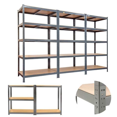 PRICES MAY VARY. Pack Of Three: 5 Tier 150cm x 70cm x 30cm Galvanised Shelving Unit, Each shelf has been thoroughly tested and is very stable and safe to use. Strong & Sturdy: The heavy-duty storage racks are made of Steel & MDF. And stable enough to hold a massive 175kg Per Shelf, 875KG in total. With a rust-proof powder coating for long life. Adjustable height: The shelf height is adjustable and you can easily split it into several shelves or a corner unit. Vertically expand the storage space to perfectly meet your space needs. Easy to assemble: Quick and easy bolt-free assembly. With rubber pads for added stability and avoid causing damage to the ground and floor. Multi-Uses: kitchen, living room, garage, workshops, warehouse, balcony and office storage use. Specification:
Colour: Galva Shelves Kitchen Storage, Home Office Shed, Living Room Garage, Garage Shelving Units, Office Shed, Garage Storage Shelves, Shelves Kitchen, Garage Shelf, Garage Shelving