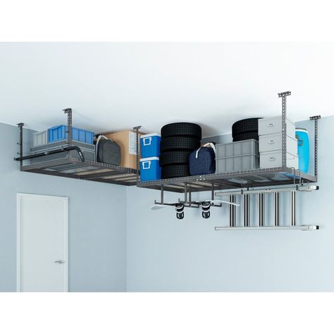 NewAge Products VersaRac 2 Overhead Rack and 12 Piece Accessory Kit Garage Storage Units, Overhead Garage Storage, Newage Products, Wall Mounted Shelf, Garage Storage Racks, Overhead Garage, Garage Storage Solutions, Support Beams, Overhead Storage