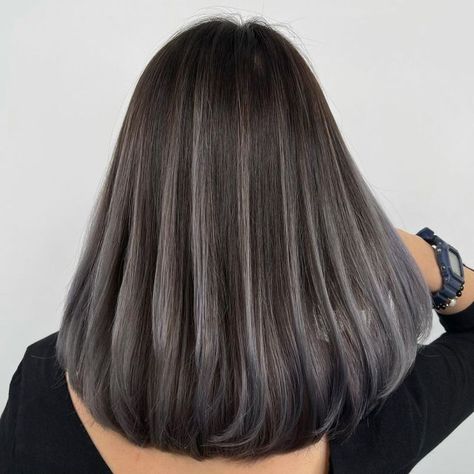 Dimensional Ash Brown Highlights Hair Color Grey Highlights, Ash Gray Hair Highlights, Ash Gray Highlights On Black Hair, Brown Gray Hair Color, Ash Hair Color Grey, Highlight Ash Grey, Trending Highlights Hair Colors, Highlight Ash Brown, Hair Color Ash Grey