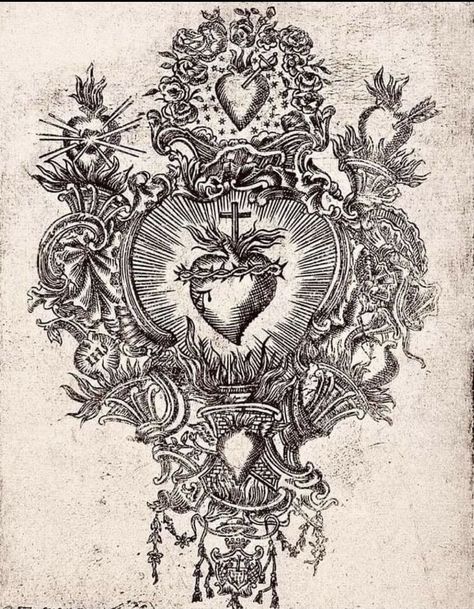 Lady Of Sorrows Tattoo, Baroque Tattoo, Catholic Tattoos, Vintage Tattoo Art, Sacred Heart Tattoos, Engraving Tattoo, Cool Tattoo Drawings, Tattoo Style Drawings, Dark Art Tattoo