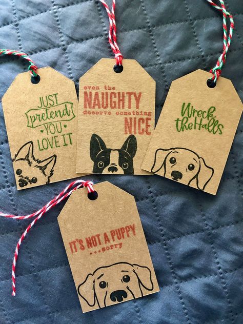 Funny Christmas Tags for the people in your life that enjoy a bit of sarcasm.  Great to give on gifts  to or from your pets.  Great for dog or cat lovers or just for some snarky Christmas fun gift giving to jazz up your gift wrapping label.  Each tag is made of quality Kraft cardstock Measures approximately 2x3 inches and each will come with festive twine for you to attach Options can be chosen in drop down menu:  There are four different designs of dogs and four of cats Set of 8; 2 each of dog Diy Pet Christmas Gifts, Dog Christmas Crafts, Christmas Dog Gifts, Funny Christmas Tags, Dog Cards Handmade, Dog Cricut, Christmas Tags Handmade, Christmas Dog Tag, Cat Gift Ideas