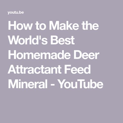 How to Make the World's Best Homemade Deer Attractant Feed Mineral - YouTube Homemade Deer Feed, Deer Attractant, Deer Feeders, Whitetail Hunting, Deer Hunting Tips, Hunting Tips, Best Diy, Deer Hunting, Diy Homemade