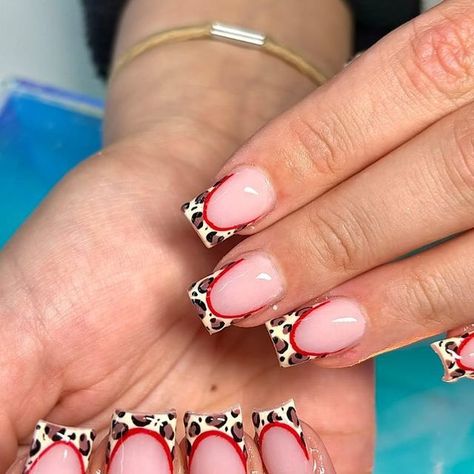 Kelsey March on Instagram: "🐆♥️ Kat Slayyyter ♥️🐆 Inspo from the very talented @taylormadenailsx ✌🏼😍 #nailinspo #leopardnails #nailsofig #nailtrend #nailart #nailartinspo #trendingnails" Leopard Print Nails With Cherry, Cheetah Nails With Red, Y2k Nails Square, Cheetah Print Acrylic Nails, Leapord Nails Acrylic, Cute Gel Nail Designs, Nail Design Square, Sqaure Nails, Belle Nails