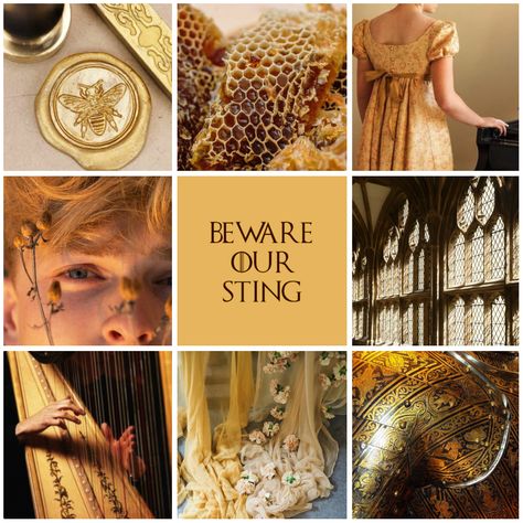 House Beesbury moodboard House Beesbury, Bee Moodboard, Kings Quest, Houses Of Westeros, Mystery Character, Egyptian Aesthetic, Fantasy Aesthetics, Game Of Thrones Costumes, Hufflepuff Aesthetic